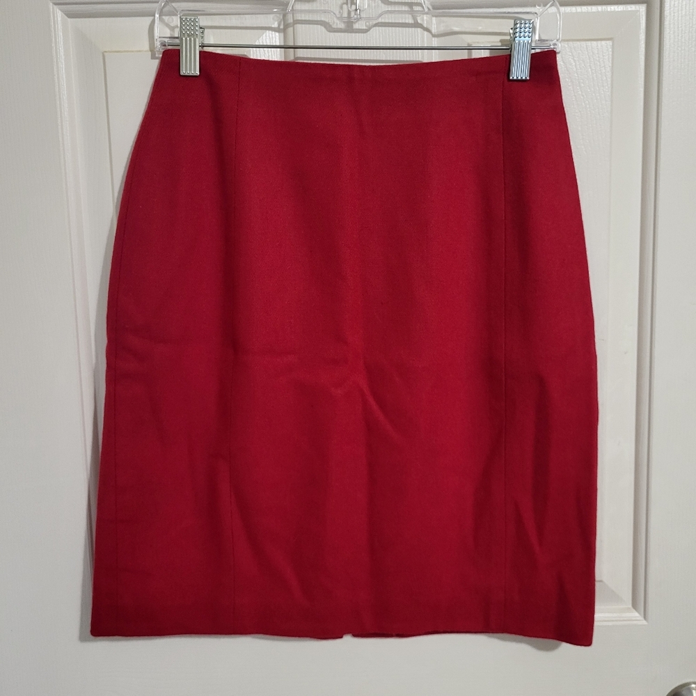 VIP Elegant Scarlet Pencil Skirt 100% wool, made in USA